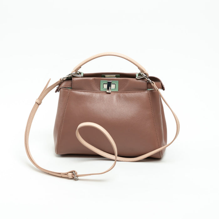Fendi Rose & Beige Grained Leather Mini Peekaboo Handbag