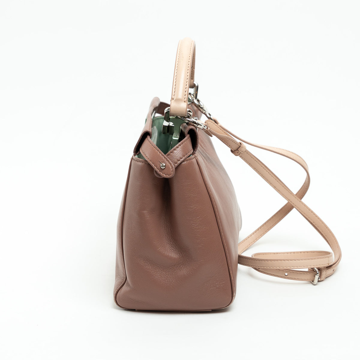 Fendi Rose & Beige Grained Leather Mini Peekaboo Handbag