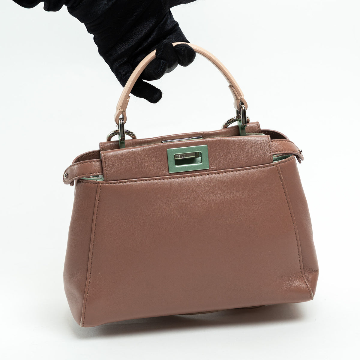 Fendi Rose & Beige Grained Leather Mini Peekaboo Handbag