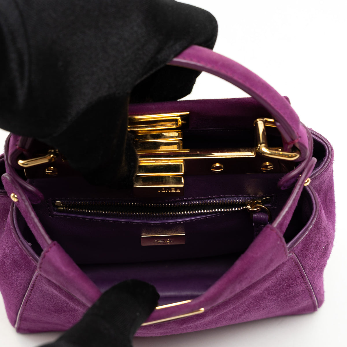 Fendi Purple Suede Micro Peekaboo Handbag