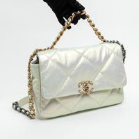Pre-Loved Chanel ™ Pearlescent White Leather Large Chanel 19 Handbag
