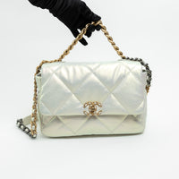 Pre-Loved Chanel ™ Pearlescent White Leather Large Chanel 19 Handbag