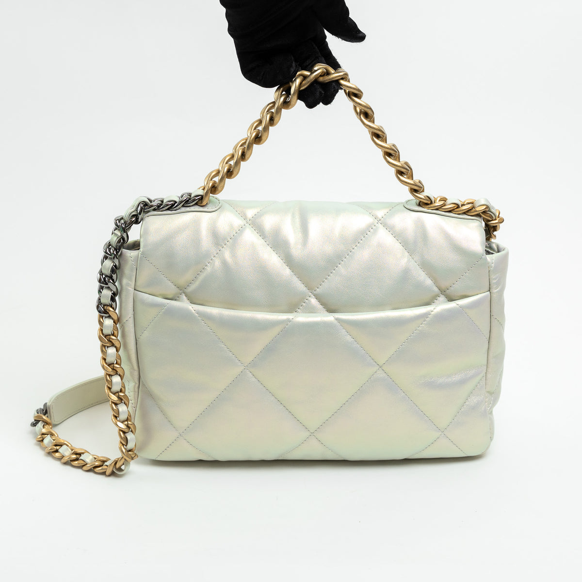 Pre-Loved Chanel ™ Pearlescent White Leather Large Chanel 19 Handbag