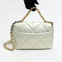 Pre-Loved Chanel ™ Pearlescent White Leather Large Chanel 19 Handbag