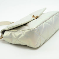 Pre-Loved Chanel ™ Pearlescent White Leather Large Chanel 19 Handbag