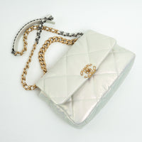 Pre-Loved Chanel ™ Pearlescent White Leather Large Chanel 19 Handbag