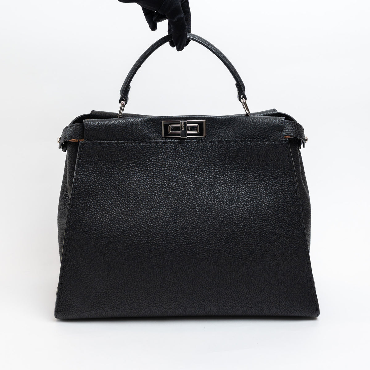 Fendi Black Grained Leather Large Peekaboo Handbag