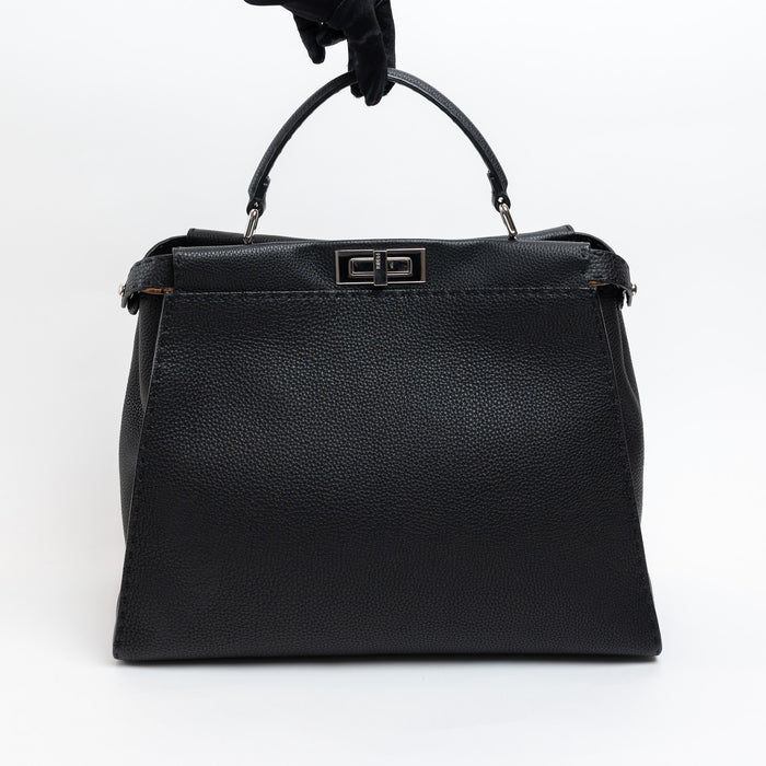 Fendi Black Grained Leather Large Peekaboo Handbag