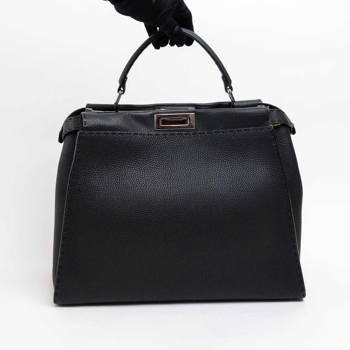 Fendi Black Grained Leather Large Peekaboo Handbag