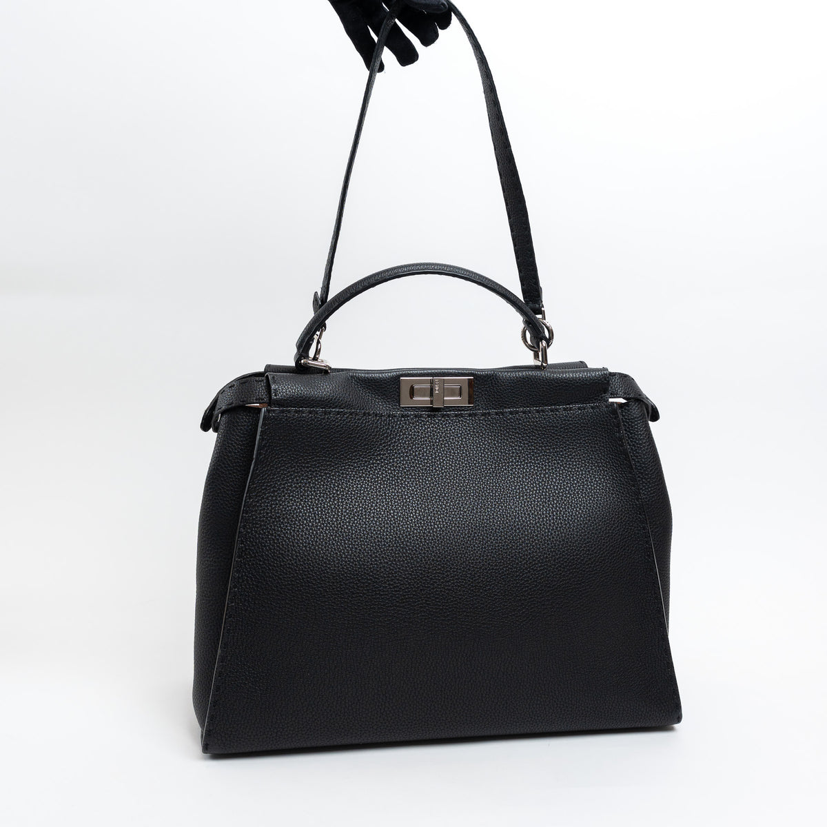 Fendi Black Grained Leather Large Peekaboo Handbag
