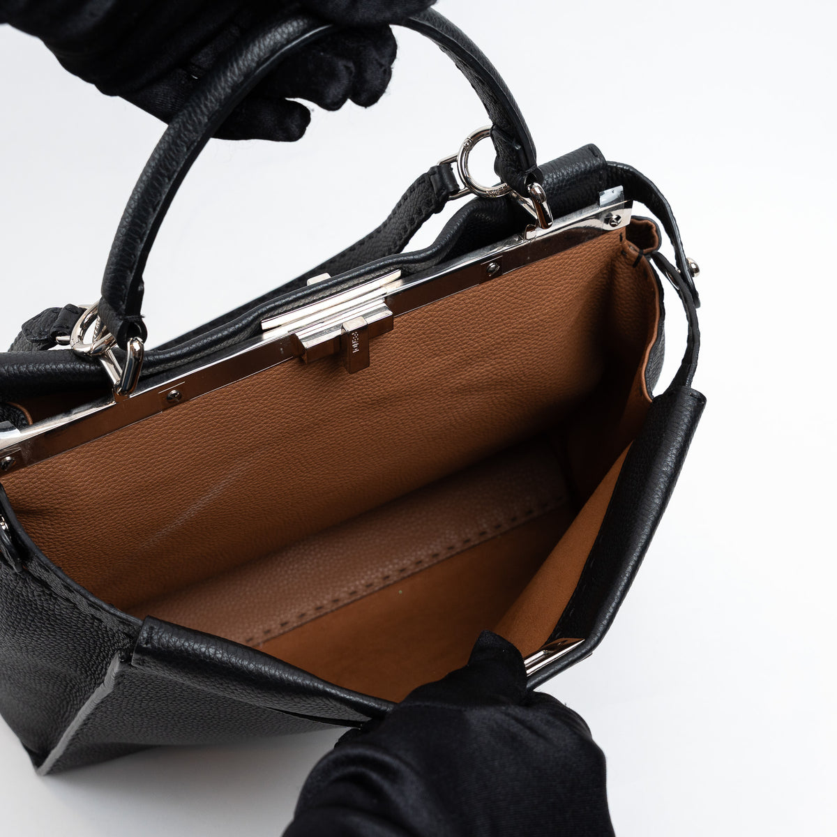 Fendi Black Grained Leather Large Peekaboo Handbag