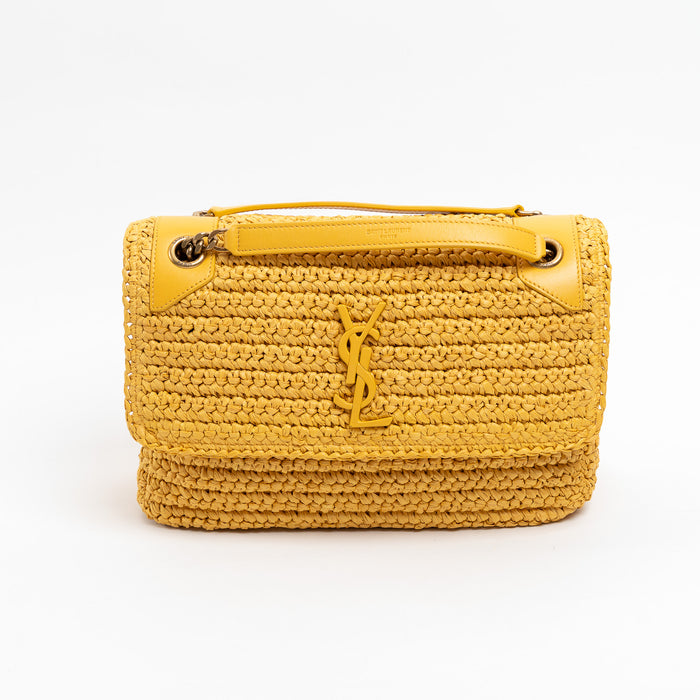 Saint Laurent Yellow Raffia Medium Nikki Shoulder Bag