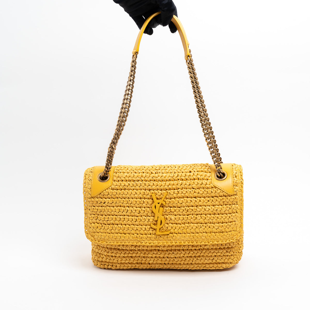 Saint Laurent Yellow Raffia Medium Nikki Shoulder Bag