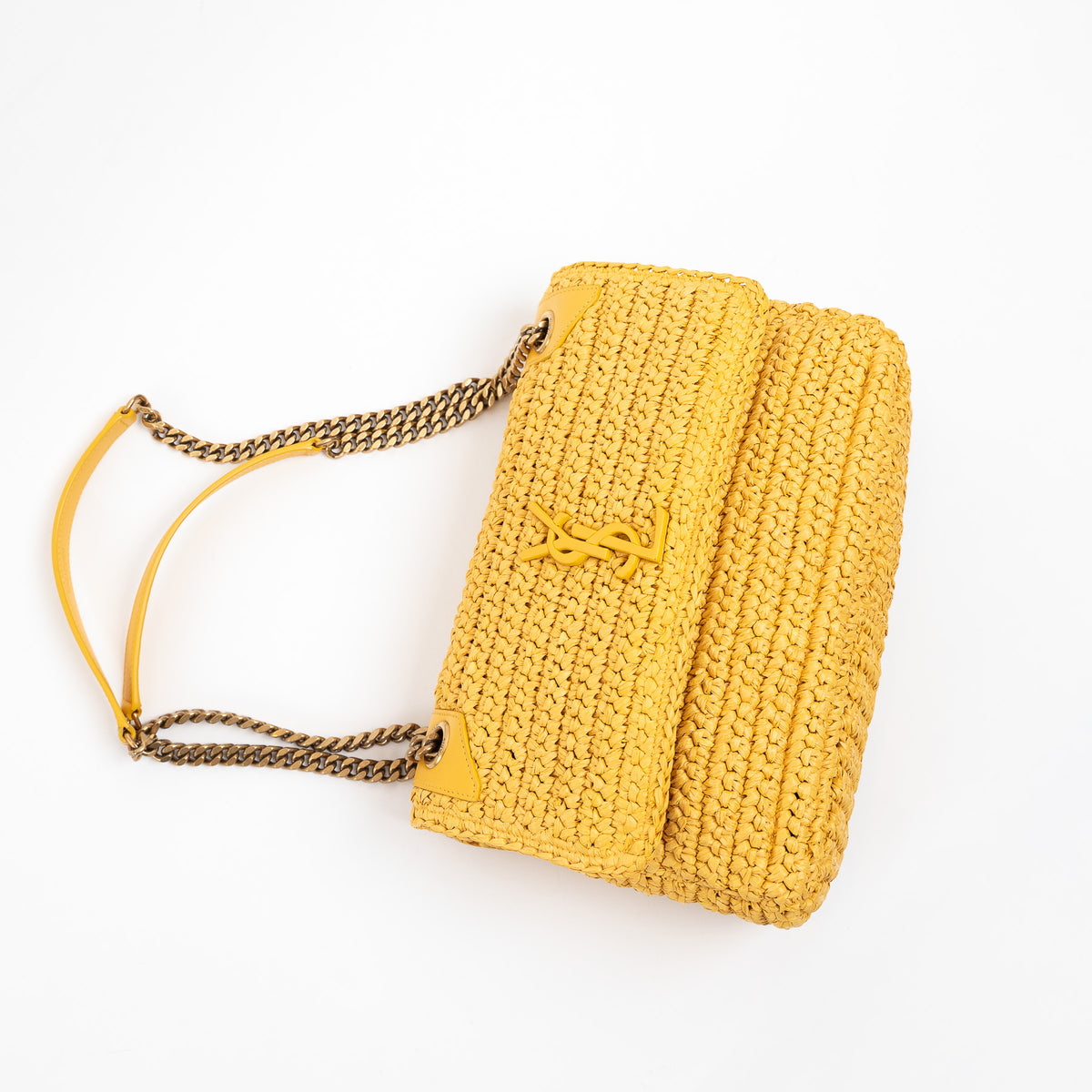 Saint Laurent Yellow Raffia Medium Nikki Shoulder Bag