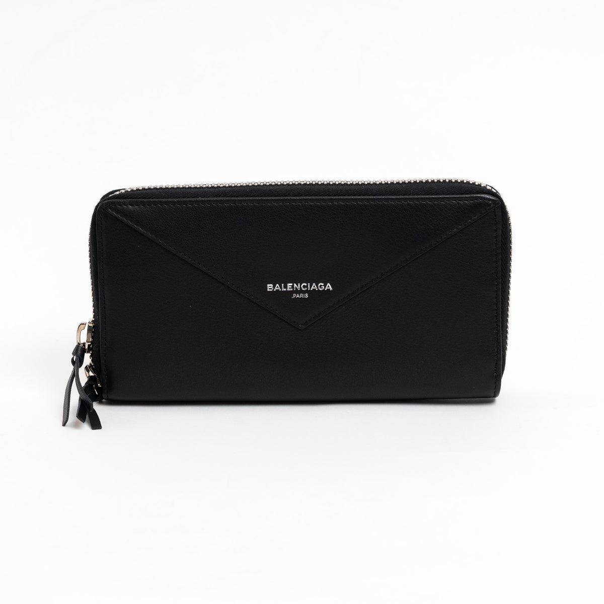 Balenciaga Black Grained Leather Continental Zip Around Wallet