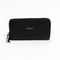 Balenciaga Black Grained Leather Continental Zip Around Wallet