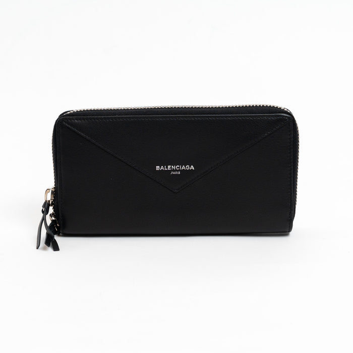 Balenciaga Black Grained Leather Continental Zip Around Wallet