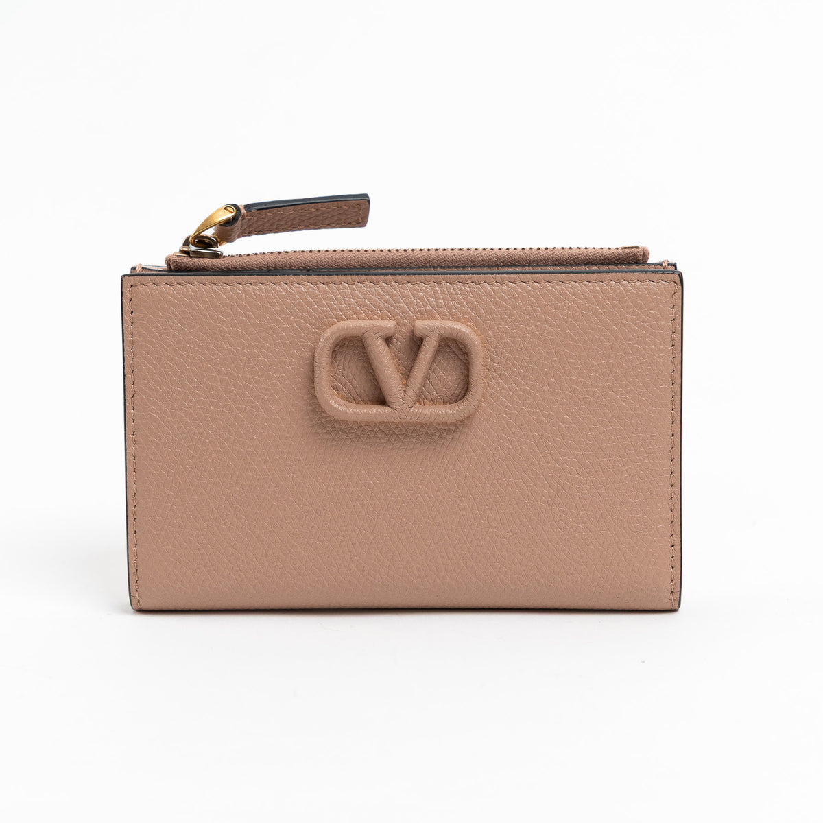 Valentino Tan Grainy Calfskin Leather Vlogo Signature Cardholder