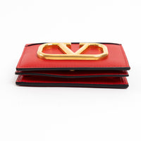 Valentino Red Calfskin Leather V Logo Compact Wallet