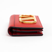 Valentino Red Calfskin Leather V Logo Compact Wallet