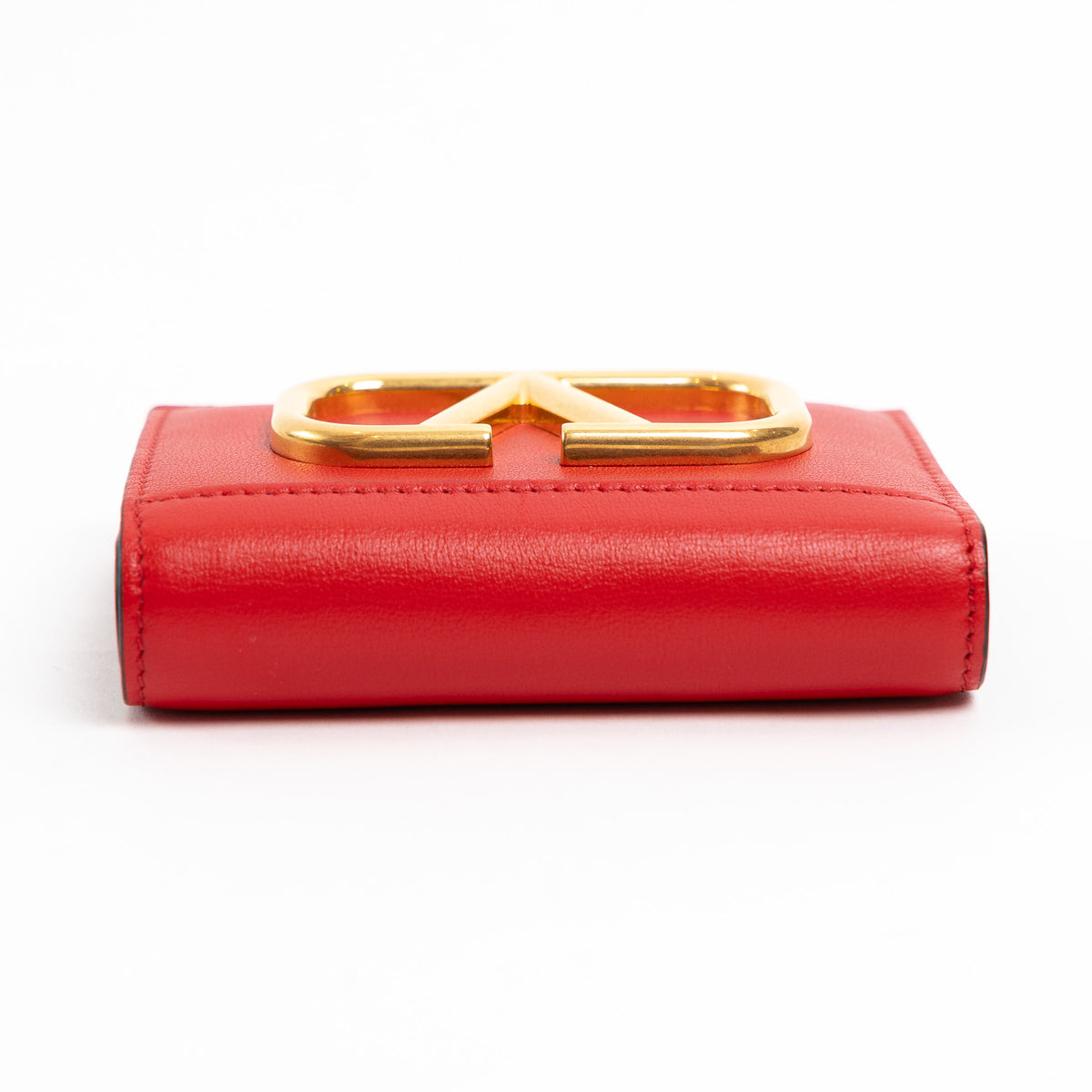 Valentino Red Calfskin Leather V Logo Compact Wallet