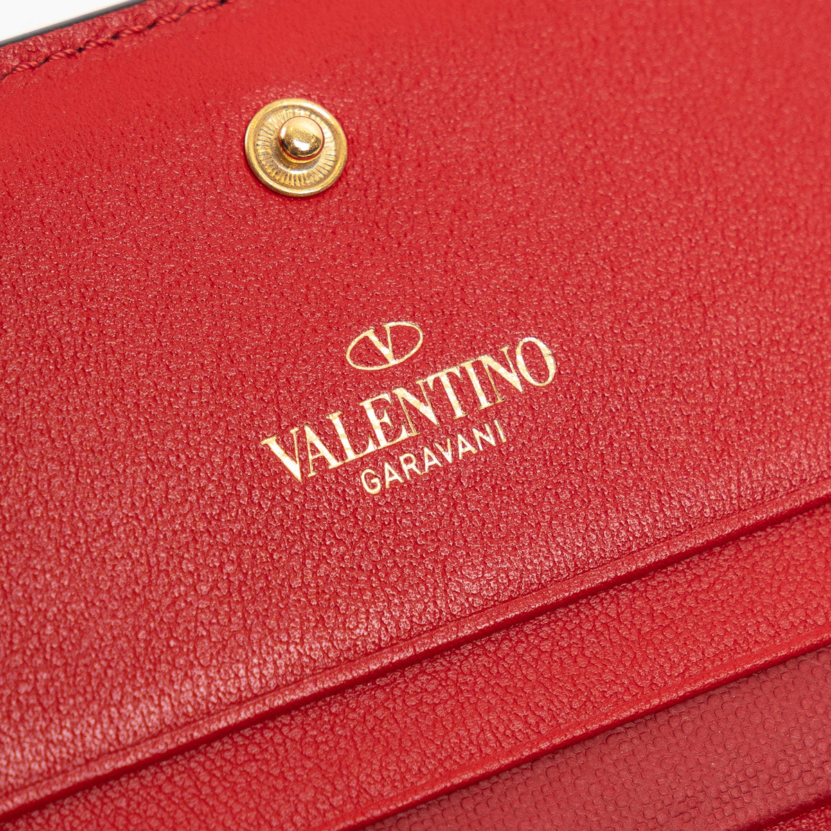 Valentino Red Calfskin Leather V Logo Compact Wallet