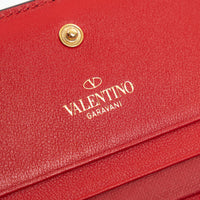 Valentino Red Calfskin Leather V Logo Compact Wallet