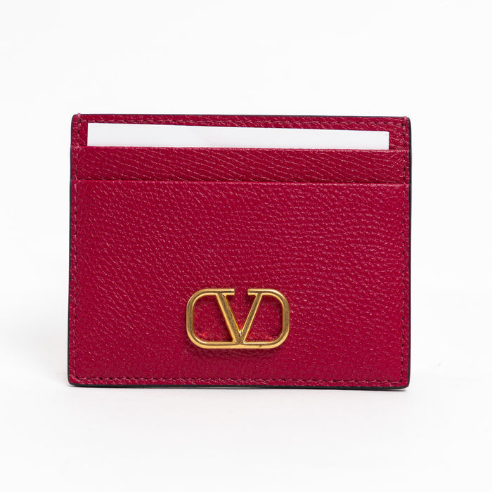 Valentino Magenta Grained Leather V Logo Cardholder