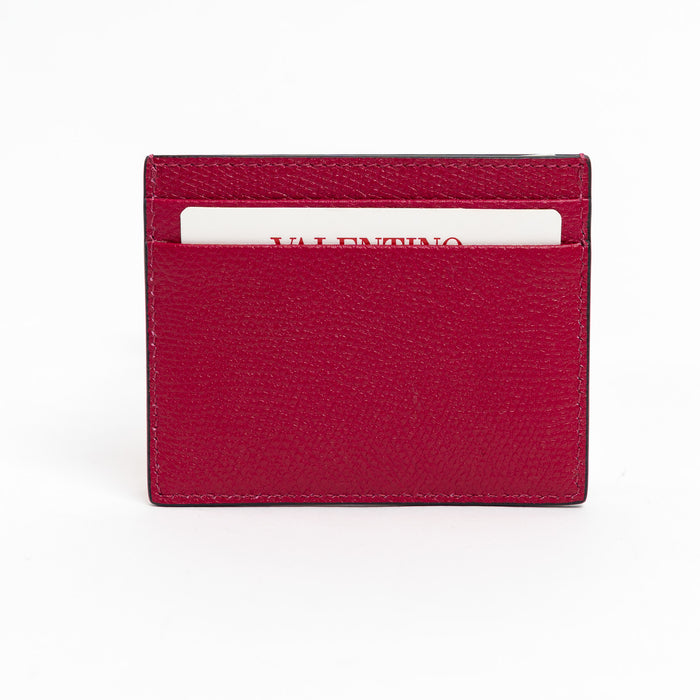 Valentino Magenta Grained Leather V Logo Cardholder