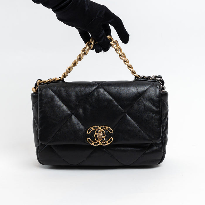 Pre-Loved Chanel™ Black Grained Leather 19 Small Flap Bag
