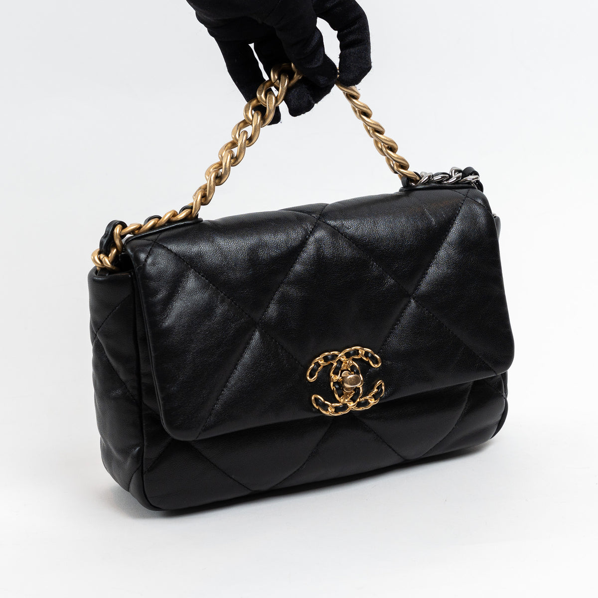 Pre-Loved Chanel™ Black Grained Leather 19 Small Flap Bag