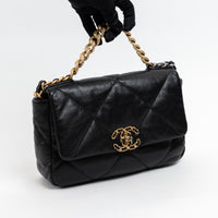 Pre-Loved Chanel™ Black Grained Leather 19 Small Flap Bag