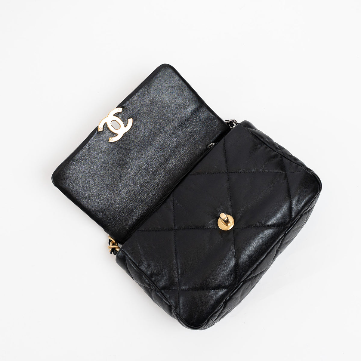 Pre-Loved Chanel™ Black Grained Leather 19 Small Flap Bag