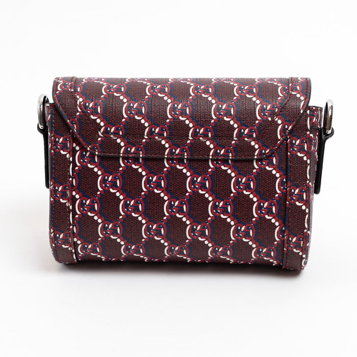 Gucci Burgundy GG Monogram Shadow Canvas Messenger Flap Bag