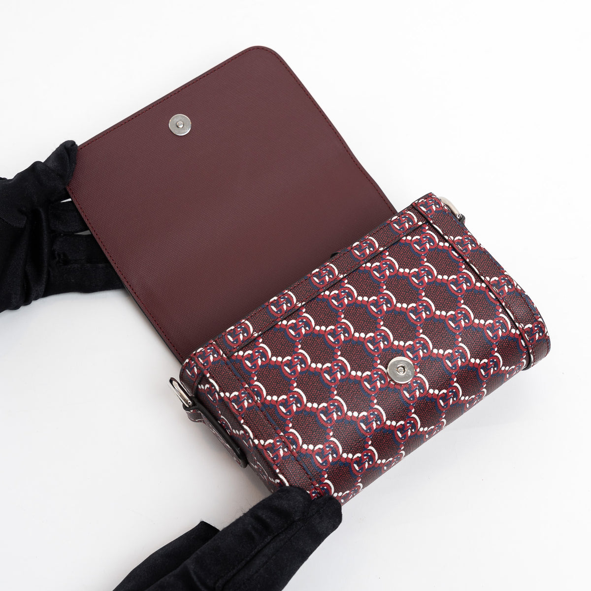 Gucci Burgundy GG Monogram Shadow Canvas Messenger Flap Bag