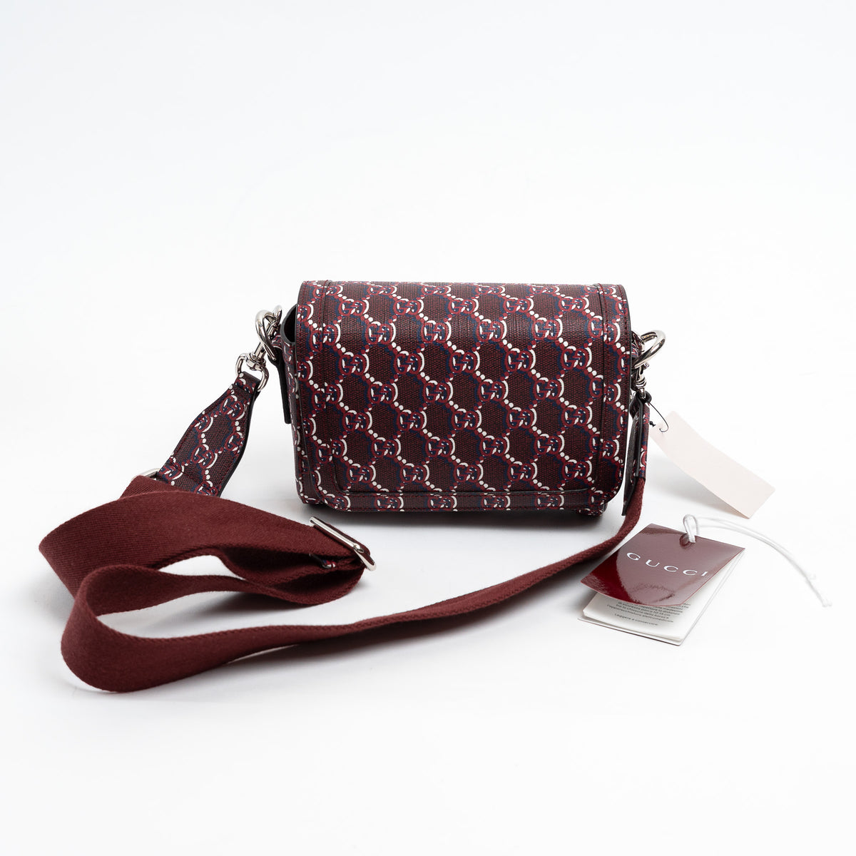 Gucci Burgundy GG Monogram Shadow Canvas Messenger Flap Bag