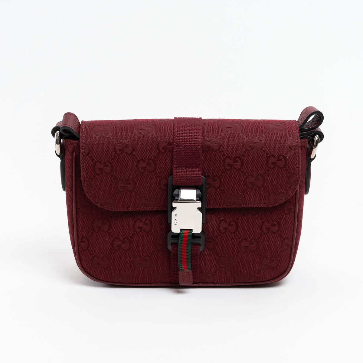 Gucci Burgundy GG Monogram Shadow Canvas Messenger Flap Bag
