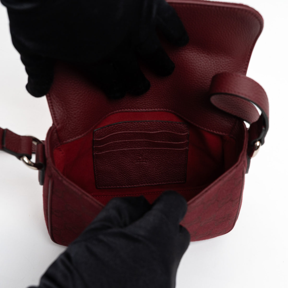 Gucci Burgundy GG Monogram Shadow Canvas Messenger Flap Bag