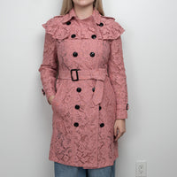 Burberry Pink Floral Lace Trench Coat Size 6