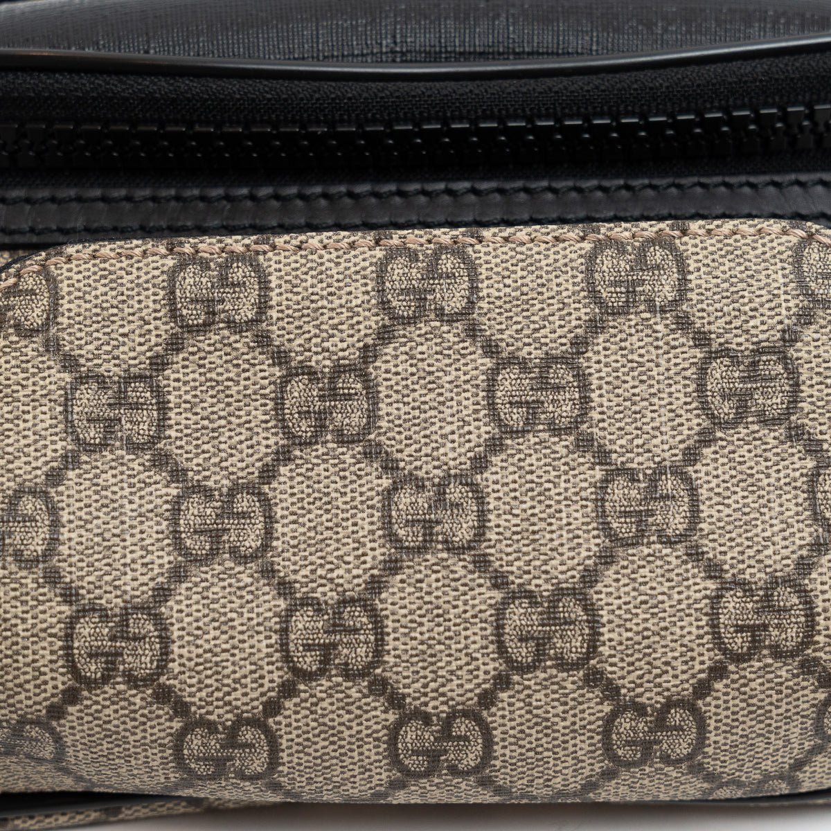 Gucci GG Monogram Canvas and Black Leather Bum Bag