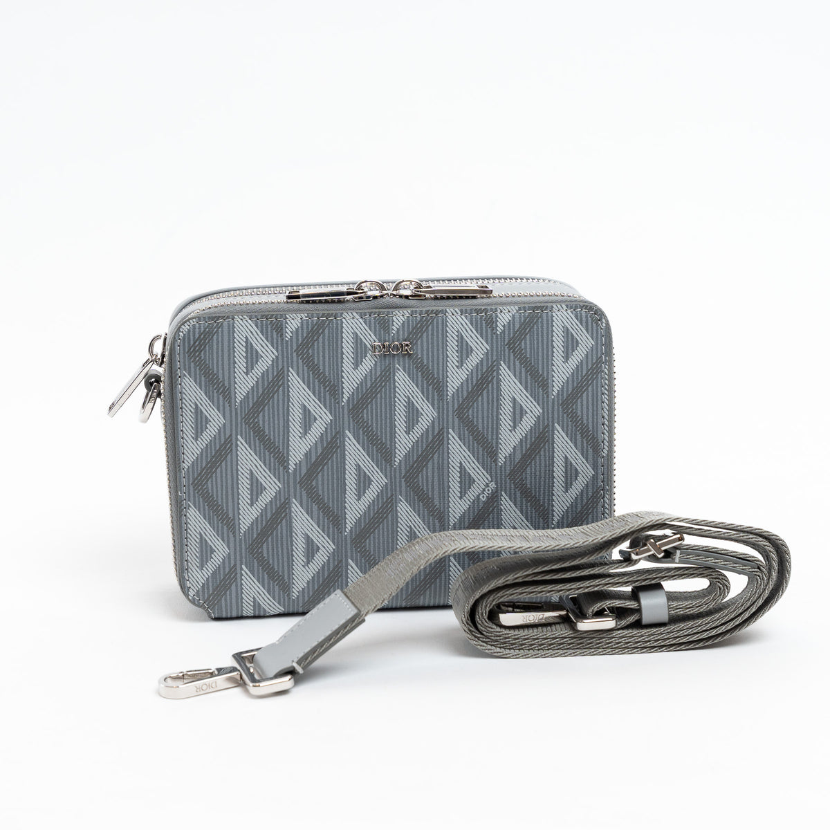 Dior Grey Diamond Canvas Double Zip Camera Bag