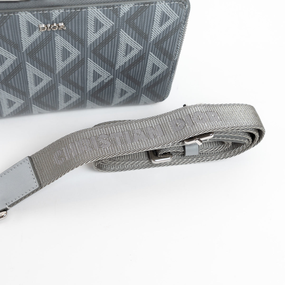Dior Grey Diamond Canvas Double Zip Camera Bag