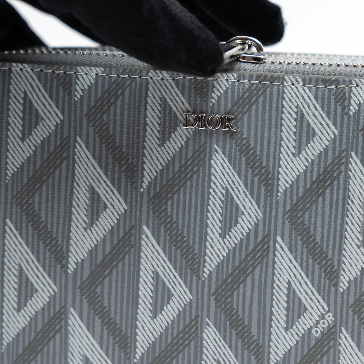 Dior Grey Diamond Canvas Double Zip Camera Bag