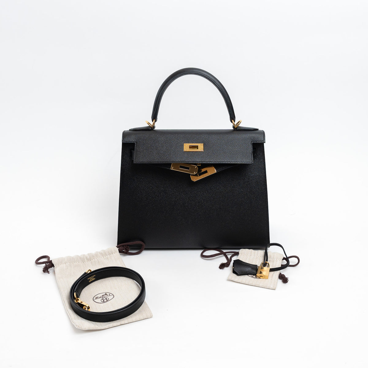 Hermes Black Veau Epsom Leather Kelly II Sellier 28