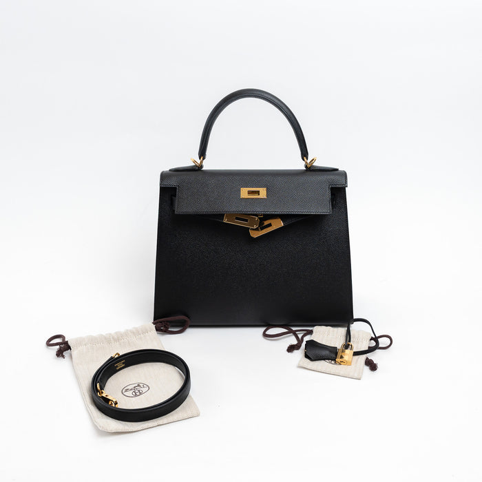 Hermes Black Veau Epsom Leather Kelly II Sellier 28