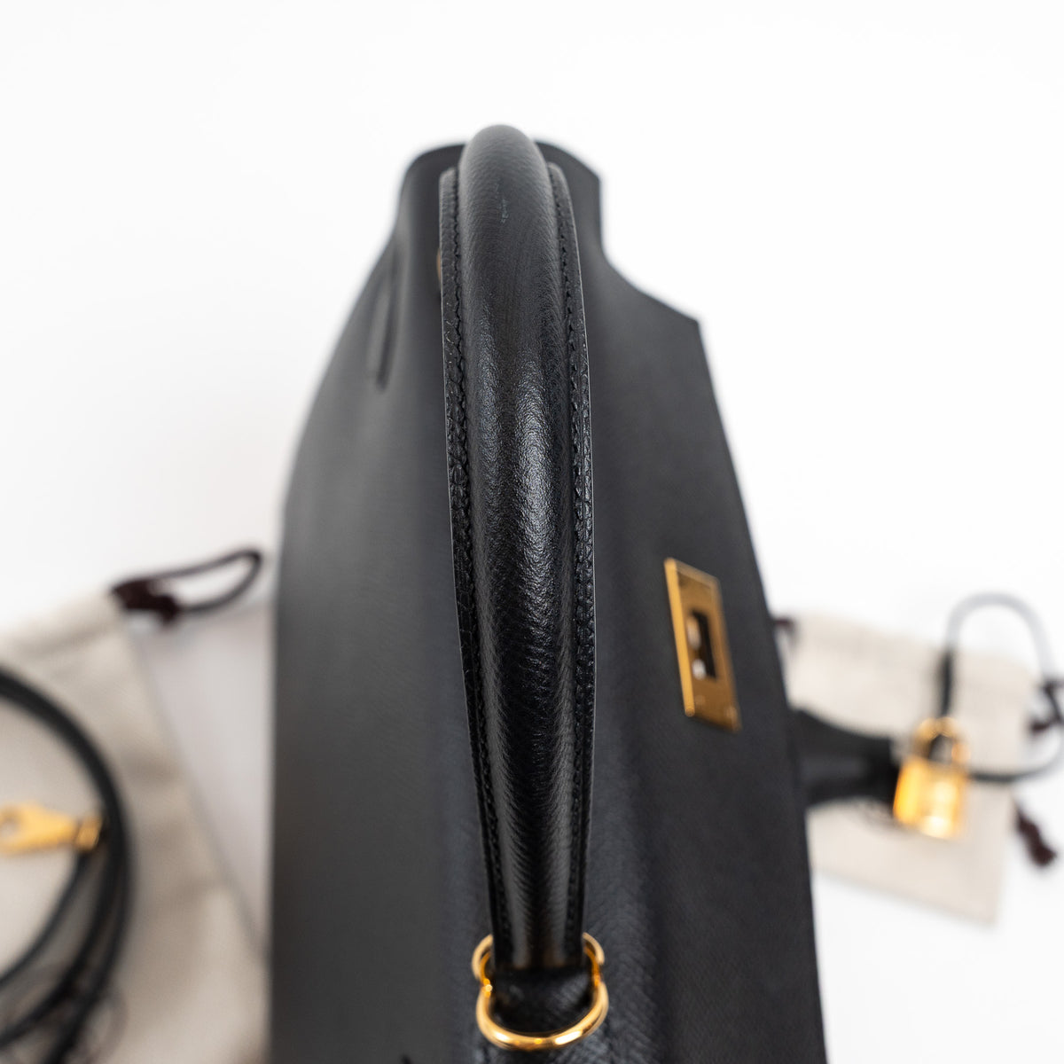 Hermes Black Veau Epsom Leather Kelly II Sellier 28