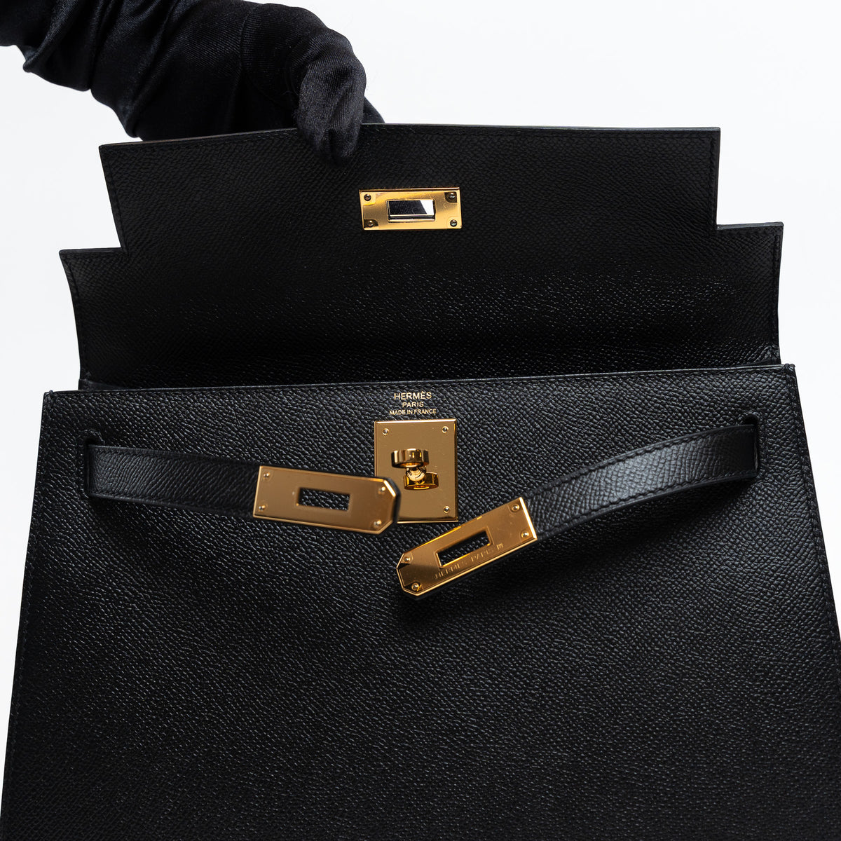 Hermes Black Veau Epsom Leather Kelly II Sellier 28
