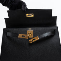 Hermes Black Veau Epsom Leather Kelly II Sellier 28