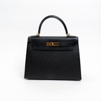 Hermes Black Veau Epsom Leather Kelly II Sellier 28