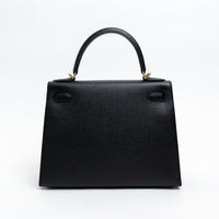 Hermes Black Veau Epsom Leather Kelly II Sellier 28